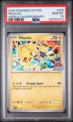 2025 POKEMON SVP EN-SV BLACK STAR PROMO WORLD CHAMPIONSHIPS #225 PIKACHU PSA 10 - Image 1