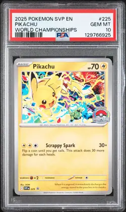 2025 POKEMON SVP EN-SV BLACK STAR PROMO WORLD CHAMPIONSHIPS #225 PIKACHU PSA 10 - Image 1