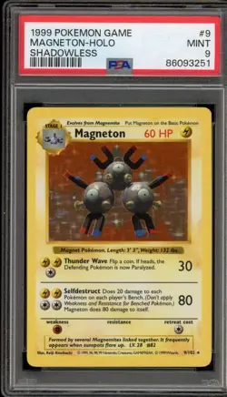 Pokemon Magneton Base Set Shadowless Holo Rare #9 PSA 9 Mint - Image 1
