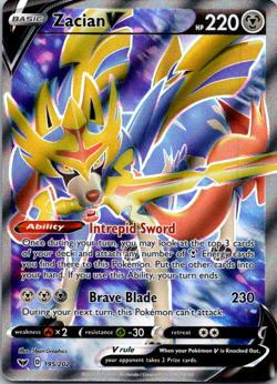 Zacian V - 195/202 - Pokemon Sword & Shield Base Set Full Art Rare Card NM - Image 1
