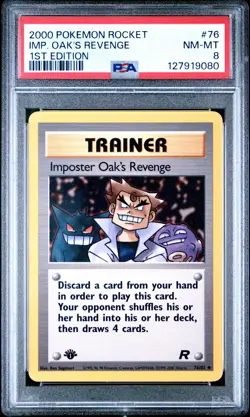 2000 POKEMON ROCKET 1ST ED #76 IMPOSTER OAK'S REVENGE PSA 8 - Image 1