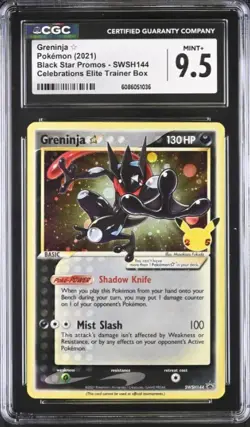 Pokemon Greninja Gold Star Celebrations ETB Black Star Promo SWSH144 CGC 9.5 - Image 1