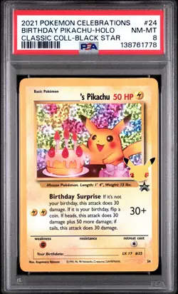 Birthday Pikachu Holo 24 Celebrations Classic Collection Pokemon PSA 8 *778 - Image 1