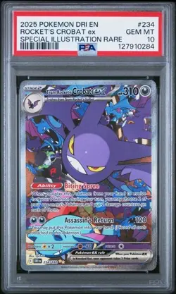 2025 POKEMON DRI EN-DESTINED RIVALS #234 TEAM ROCKET'S CROBAT EX PSA 10 - Image 1