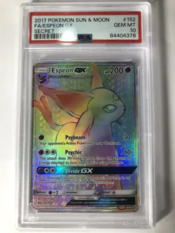 Pokemon PSA 10 Espeon GX Secret Rare Sun and Moon 152/149 2017 Gem Mint Rainbow - Image 1