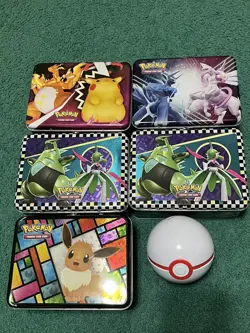 Pokemon Collector Chest Back to School EMPTY Lunch Box Tins Lot Of 5 + Pokeball - Image 1