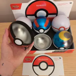 Empty Pokemon Poke Ball Tin Lot Of 6 and display stand box. - Image 2
