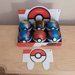 Empty Pokemon Poke Ball Tin Lot Of 6 and display stand box. - Image 1