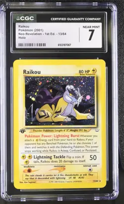 2001 POKEMON WOTC NEO REVELATION RAIKOU #13/64 1ST EDITION RARE HOLO FOIL CGC 7 - Image 1