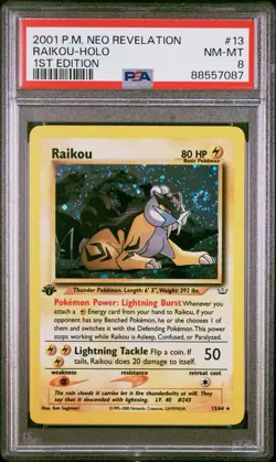 2001 Pokemon Neo Revelation - Raikou Holo 1st Edition 13/64 PSA 8 - Image 1