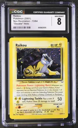 2001 Pokemon Raikou Neo Revelation 13/64 "Double" Holo Error CGC NM/MINT 8 - Image 1