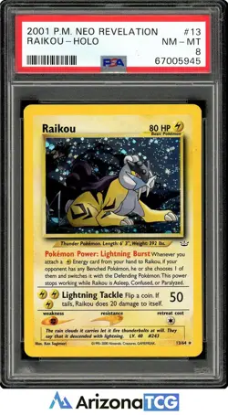 Pokemon 2001 Raikou 13/64 Holo Rare Neo Revelation PSA 8 - Image 1