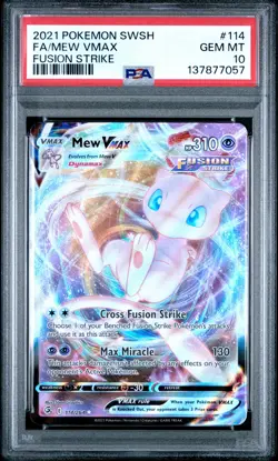 2021 POKEMON SWORD & SHIELD FUSION STRIKE #114 FULL ART/MEW VMAX PSA 10 - Image 1