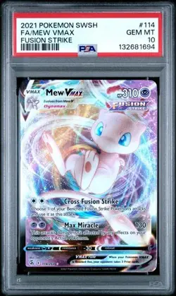 2021 POKEMON SWORD & SHIELD FUSION STRIKE #114 FULL ART/MEW VMAX PSA 10 - Image 3