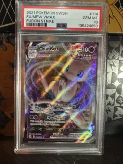 2021 Pokemon Sword & Shield Fusion Strike #114 Full Art Mew Vmax PSA 10 GEM MINT - Image 1