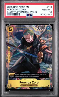 2025 ONE PIECE PROMOS ILLUSTRATION BOX VOL.3 #113 RORONOA ZORO PSA 10 - Image 1