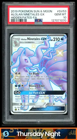 2019 POKEMON S&M HIDDEN FATES ALOLAN NINETALES GX FULL ART SHINY RARE PSA 10 - Image 1