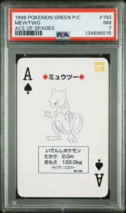 1996 POKEMON GREEN VERSION PLAYING CARDS 150 MEWTWO ACE OF SPADES PSA 7 - Image 1