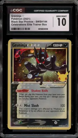 Pokemon Greninja Gold Star Celebrations ETB Black Star Holo Promo SWSH144 CGC 10 - Image 1