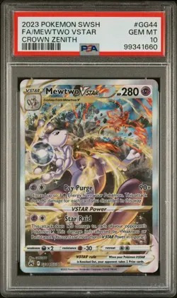 2023 POKEMON SWORD & SHIELD CROWN ZENITH #GG44 FULL ART/MEWTWO VSTAR PSA 10 - Image 1