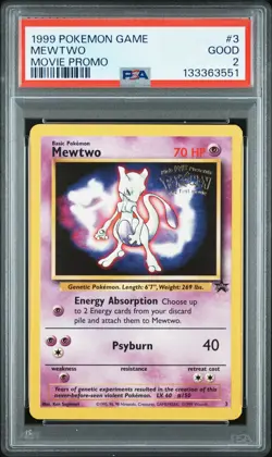 1999 POKEMON GAME MOVIE MOVIE PROMO #3 MEWTWO PSA 2 - Image 1
