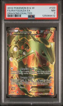 2012 POKEMON B&W DRAGONS EXALTED #123 FULL ART/RAYQUAZA EX PSA 7 - Image 1