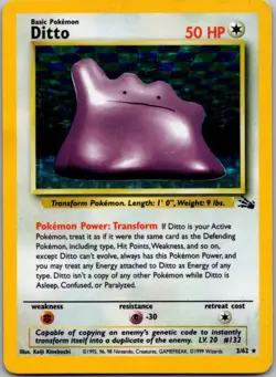 Vintage Pokemon TCG Ditto 3/62 Fossil Holo Rare Unlimited Trading Card MP - Image 1