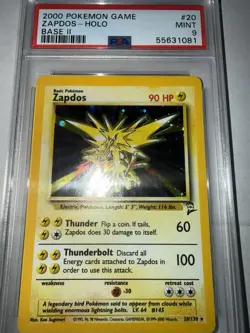 Pokemon Zapdos Card 20/130 Holo Rare Base Set 2 Unlimited TCG Vintage WOTC PSA 9 - Image 2
