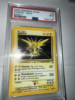 Pokemon Zapdos Card 20/130 Holo Rare Base Set 2 Unlimited TCG Vintage WOTC PSA 9 - Image 3
