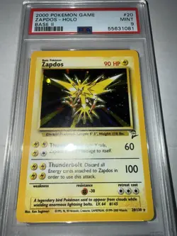 Pokemon Zapdos Card 20/130 Holo Rare Base Set 2 Unlimited TCG Vintage WOTC PSA 9 - Image 4