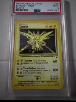 Pokemon Zapdos Card 20/130 Holo Rare Base Set 2 Unlimited TCG Vintage WOTC PSA 9 - Image 5