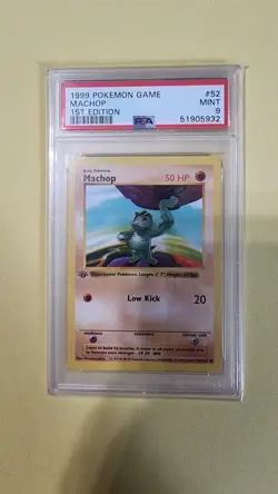 1st Ed Shadowless Machop PSA 9 Mint 52/102 1999 Base Set Pokemon TCG Rare - Image 1