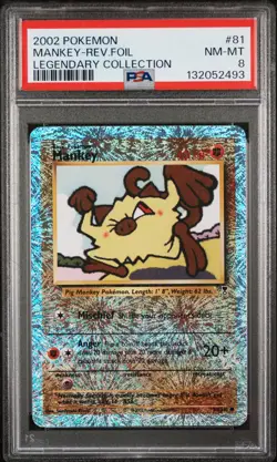 2002 POKEMON LEGENDARY COLLECTION #81 MANKEY-REVERSE FOIL PSA 8 - Image 1