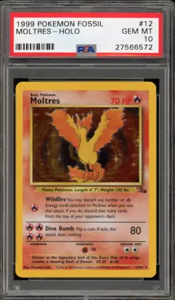 Pokemon Moltres Fossil Unlimited Holo Rare #12 PSA 10 Gem Mint - Image 1