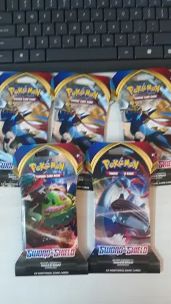 Pokemon TCG Sword And Shield Base Set Booster Pack Lot Of 5 Factory Sealed - Image 1