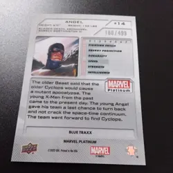 2023 Upper Deck Marvel Platinum ANGEL #14 Blue Traxx Parallel /499 - Image 2