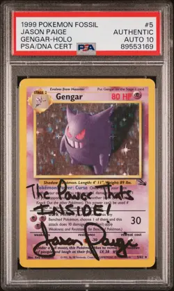 AUTO PSA 10 Jason Paige signed 1999 Pokemon Fossil Gengar holo Autographed - Image 1