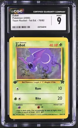 CGC MINT 9 Pokemon Zubat 70/82 2000 Team Rocket 1st Edition - Image 1