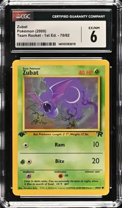 2000 Pokemon Zubat Team Rocket #70/82 1st Edition CGC 6 - Image 1