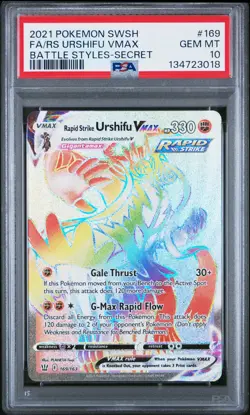 2021 POKEMON SWSH BATTLE STYLES SECRET FULL ART/RAPID STRIKE URSHIFU VMAX PSA 10 - Image 1