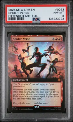 2025 MTG SPIDER-VERSE EXTENDED ART FOIL MYTHIC #0263 MARVEL'S SPIDER-MAN PSA 8 - Image 1