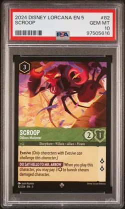2024 DISNEY LORCANA EN 5-SHIMMERING SKIES #82 SCROOP - ODIOUS MUTINEER PSA 10 - Image 1