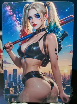 1/1 Only 1 Made Harley Quinn DC Leather Gear City Custom Waifu Card Size 5x3.5 - Image 1