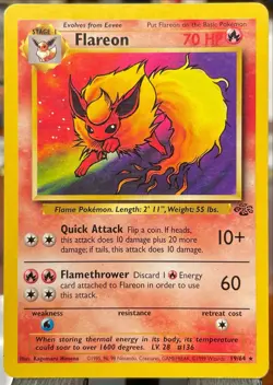 VLP 🔥 Pokemon TCG Flareon Card 19/64 Jungle Unlimited Rare Non-Holo - Image 1