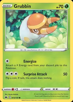 Pokemon Grubbin (15/160) Crown Zenith LP REVERSE HOLO - Image 1