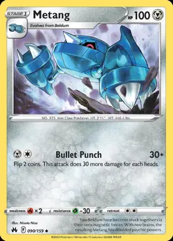 Pokemon Metang (90/160) Crown Zenith LP REVERSE HOLO - Image 1