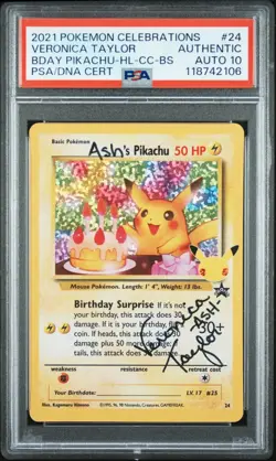 PSA Auto 10 Bday Pikachu 2021 Pokemon Celebrations VERONICA TAYLOR SIGNED - Image 1
