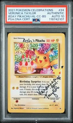 PSA Auto 10 Bday Pikachu 2021 Pokemon Celebrations VERONICA TAYLOR SIGNED - Image 1