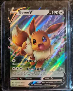Pokemon TCG SWSH065 Eevee v Black Star Promo Holo Card - Image 1