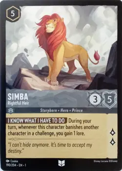 190/204 SIMBA RIGHTFUL HEIR THE FIRST CHAPTER UNCOMMON DISNEY LORCANA CARD - Image 1